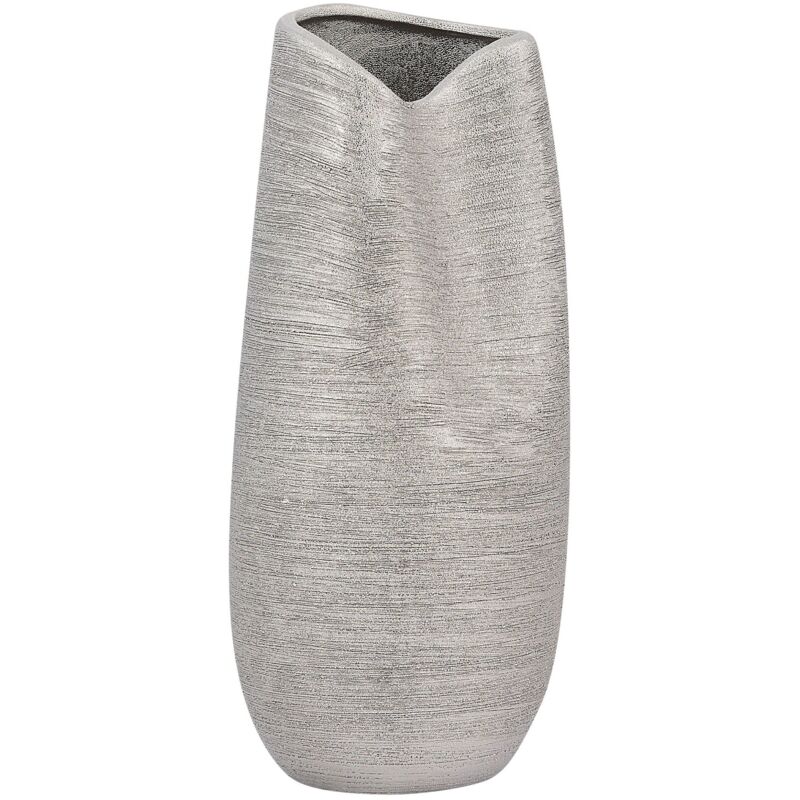 foto del prodotto beliani vaso decorativo in gres porcellanato argentata forma irregolare 12 x 32 cm