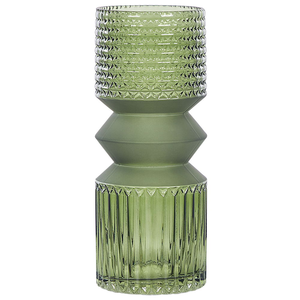 foto del prodotto beliani vaso di fiori con forma irregolare in vetro verde oliva 26 vradeto