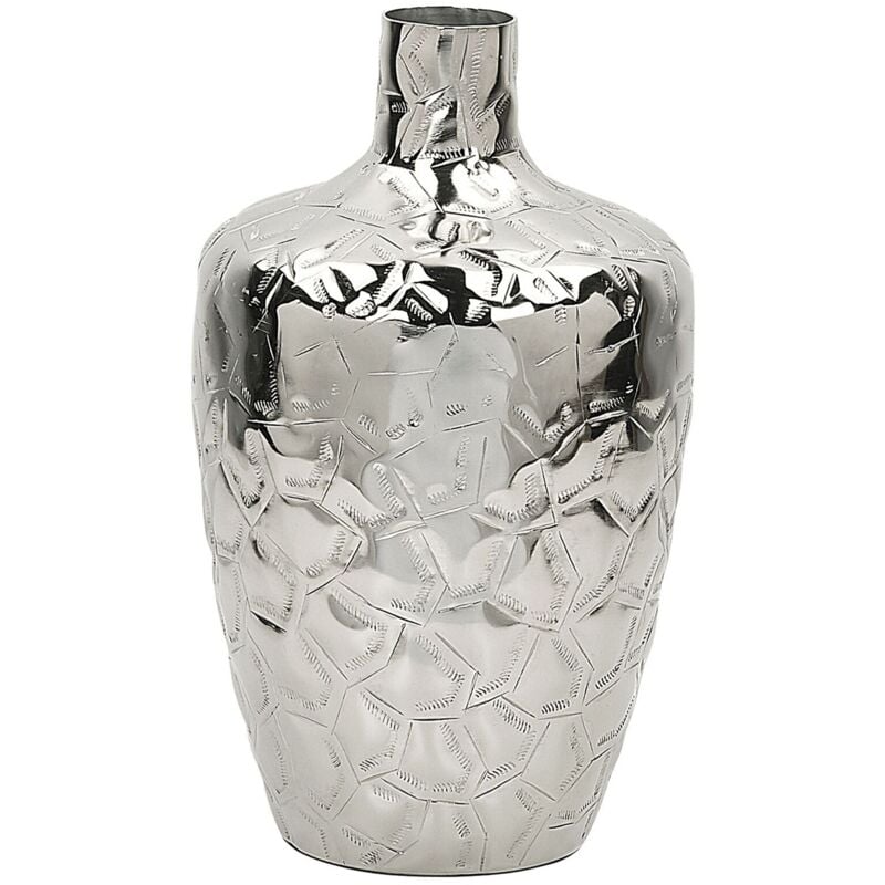 foto del prodotto beliani vaso di fiori decorativo in metallo argentato 33 cm impermeabile moderno inshas
