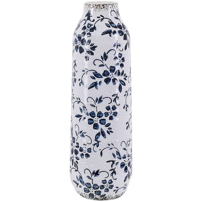 foto del prodotto beliani vaso per fiori decorativo in gres porcellanato bianca con motivo floreale 30 cm mulai