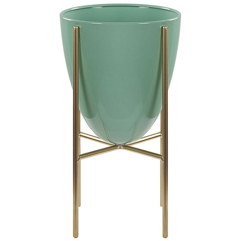 foto del prodotto beliani vaso per fiori moderno con piedistallo 16 x 16 x 31 cm in metallo verde lefki