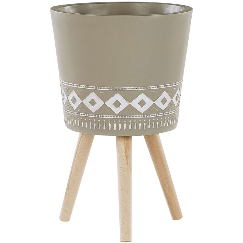foto del prodotto beliani vaso per fiori scandinavo in ceramica grigio talpa con gambe in legno 41 cm arta