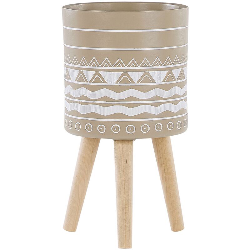 foto del prodotto beliani vaso per fiori scandinavo in ceramica rialzato con gambe in legno e motivo bianco milina