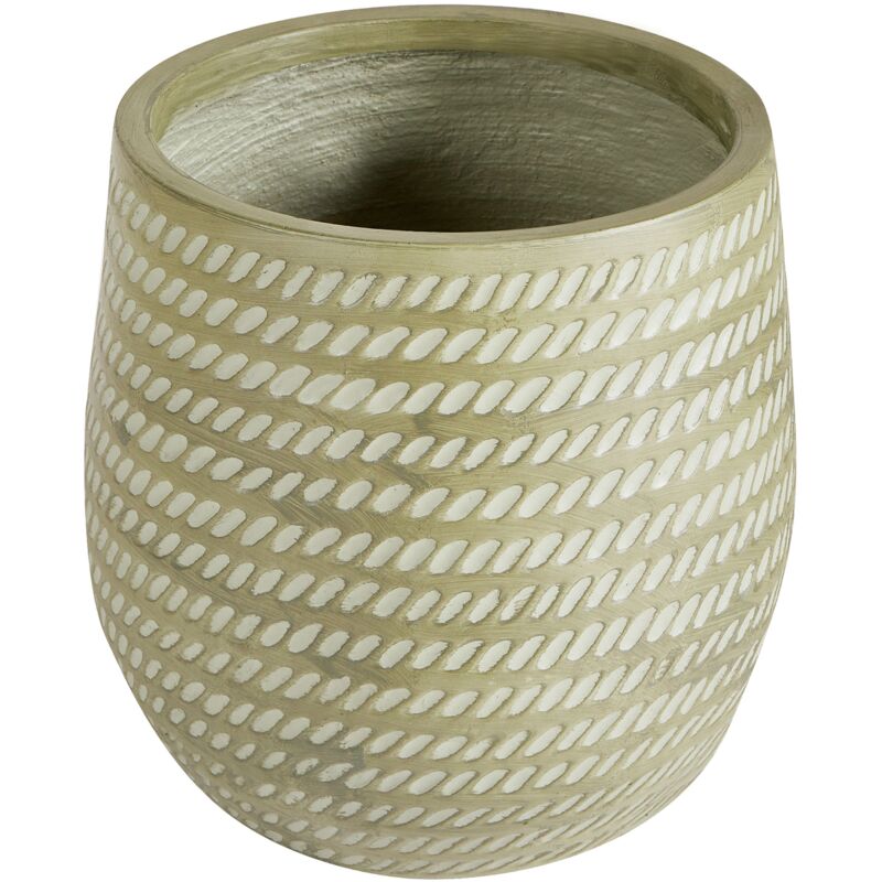 foto del prodotto beliani vaso rotondo per piante in fibra di argilla con motivo in rilievo verde 27 cm livadia
