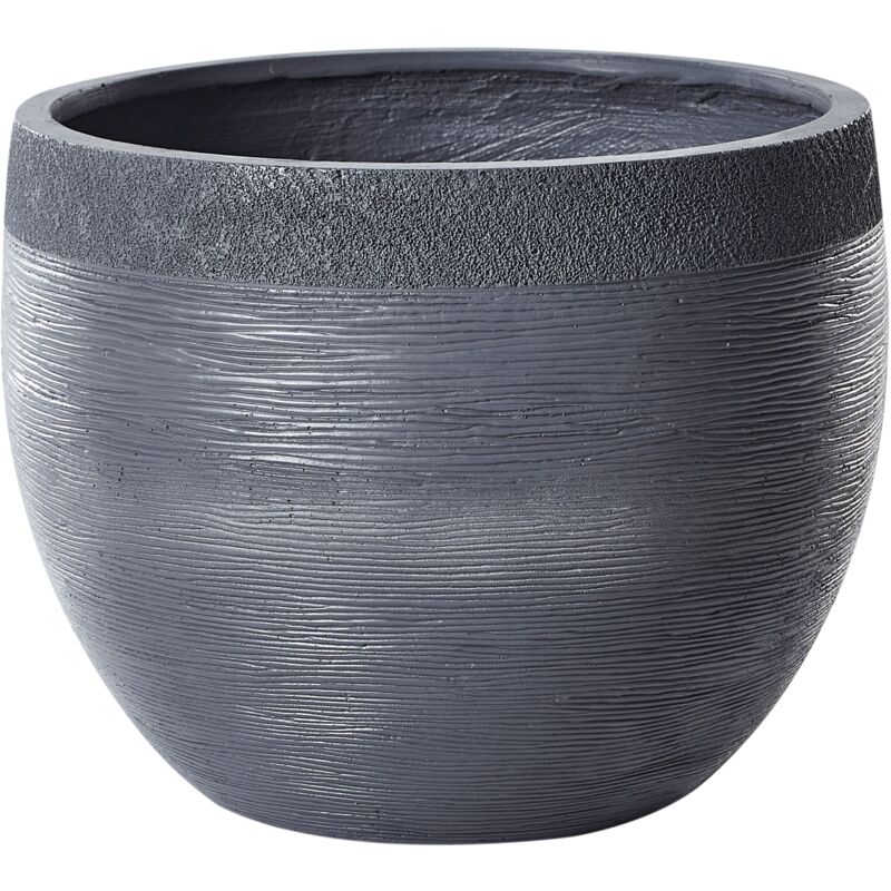 foto del prodotto beliani vaso tondo in fibra di argilla e pietra nera 50 x 50 x 39 cm zakros