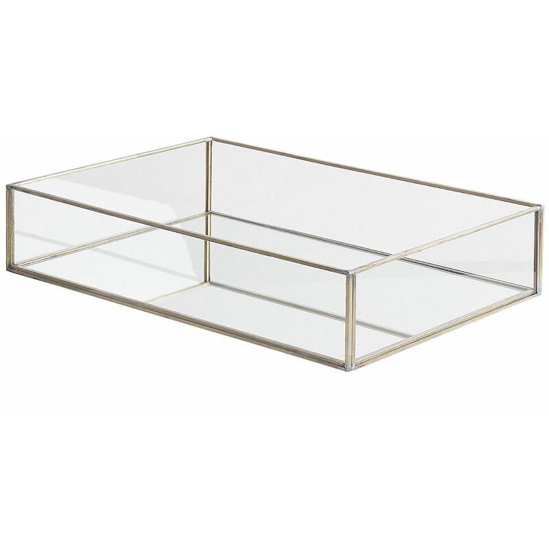 foto del prodotto beliani vassoio decorativo rettangolare in metallo argentato e vetro 30 x 20 cm grenoble