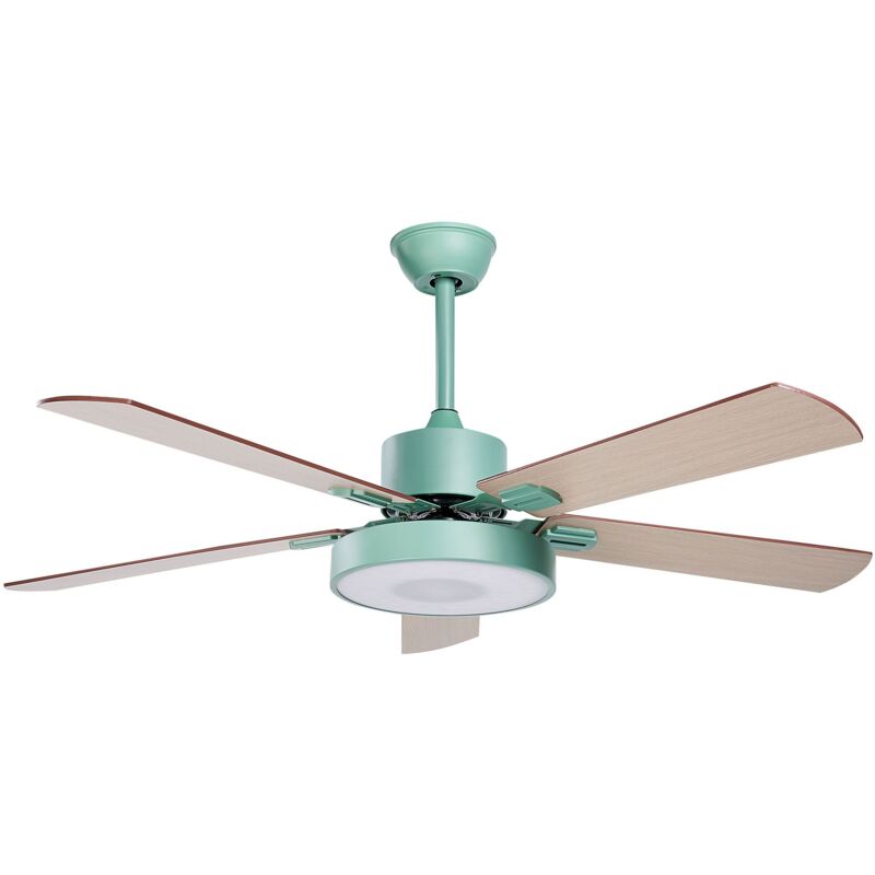 foto del prodotto beliani ventilatore da soffitto tradizionale con telecomando per l illuminazione a led verde con luce effetto legno hobble