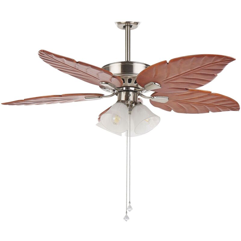 foto del prodotto beliani ventilatore retro con 4 luci ed eliche a foglia in legno chiaro gila