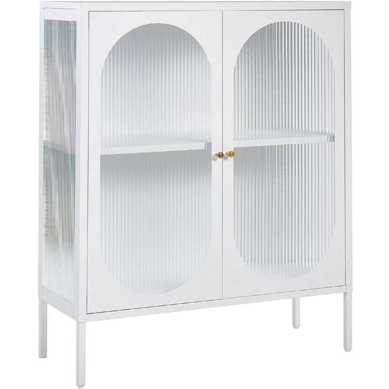 foto del prodotto beliani vetrina moderna in acciaio bianco e ante in vetro opaco 90 x 35 cm sarre