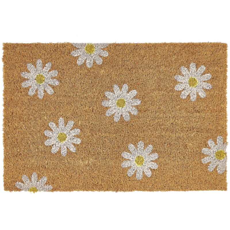 foto del prodotto beliani zerbino moderno per interni 40 x 60 cm con motivo floreale a margherita in fibra di cocco antiscivolo con fondo in pvc naturale topko