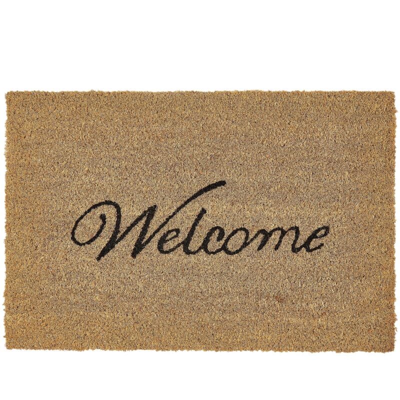 foto del prodotto beliani zerbino moderno per interni 40 x 60 cm welcome testo didascalia motivo cocco antiscivolo fondo pvc naturale makalu