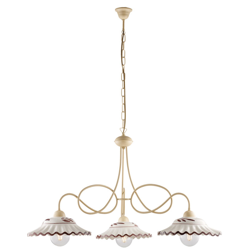 foto del prodotto belight lampadario country chic bistrot 3 luci avorio con ceramica vietrese