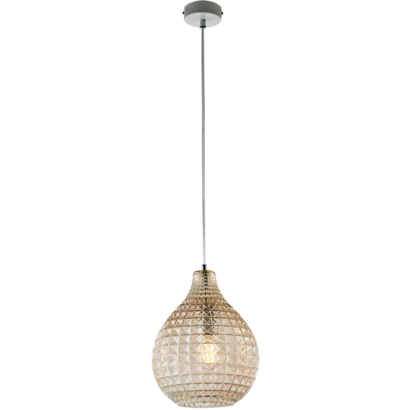 foto del prodotto belight sospensione 1 luce diamante in ferro bianco e vetro soffiato ambra