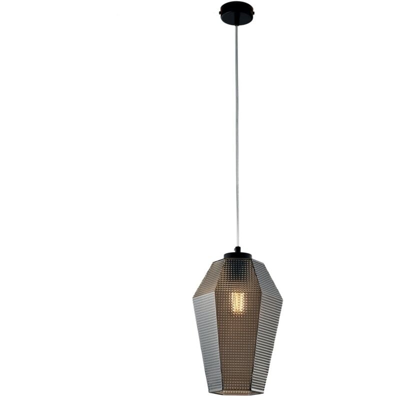 foto del prodotto belight sospensione 1 luce prisma in ferro laccato bianco e vetro grigio specchiato