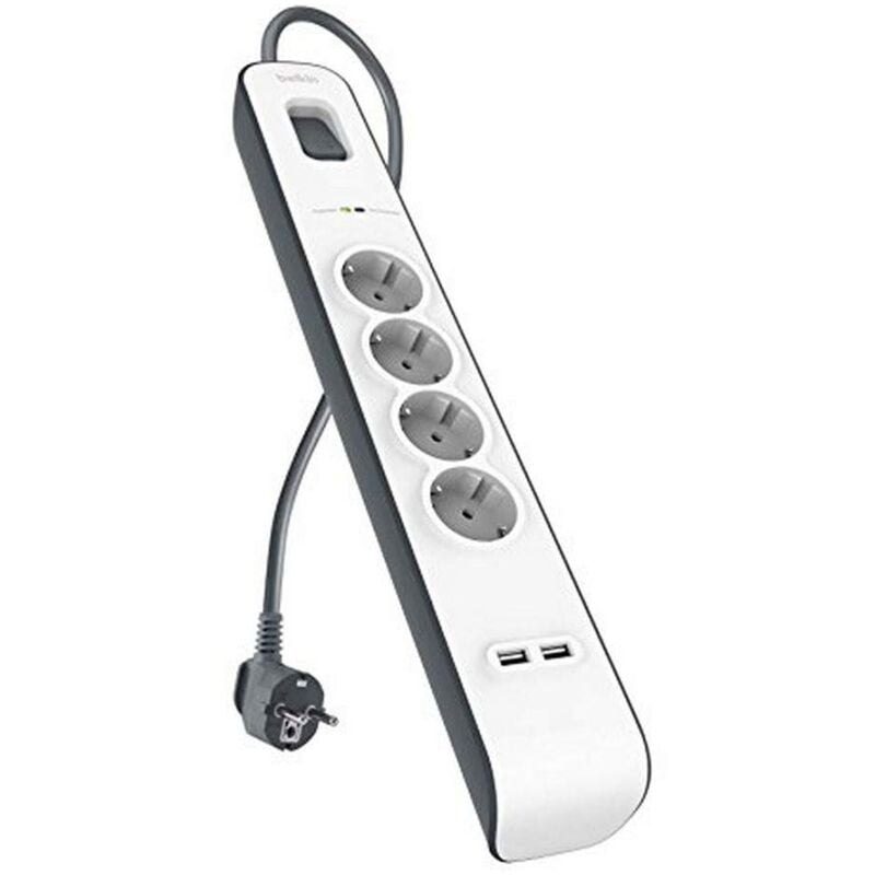 foto del prodotto belkin ciabatta multipresa con usb e 4 prese, protezione dalle sovratensioni con 4 prese ca protette e 2 porte di ricarica usb a da 2,4 a, cavo di