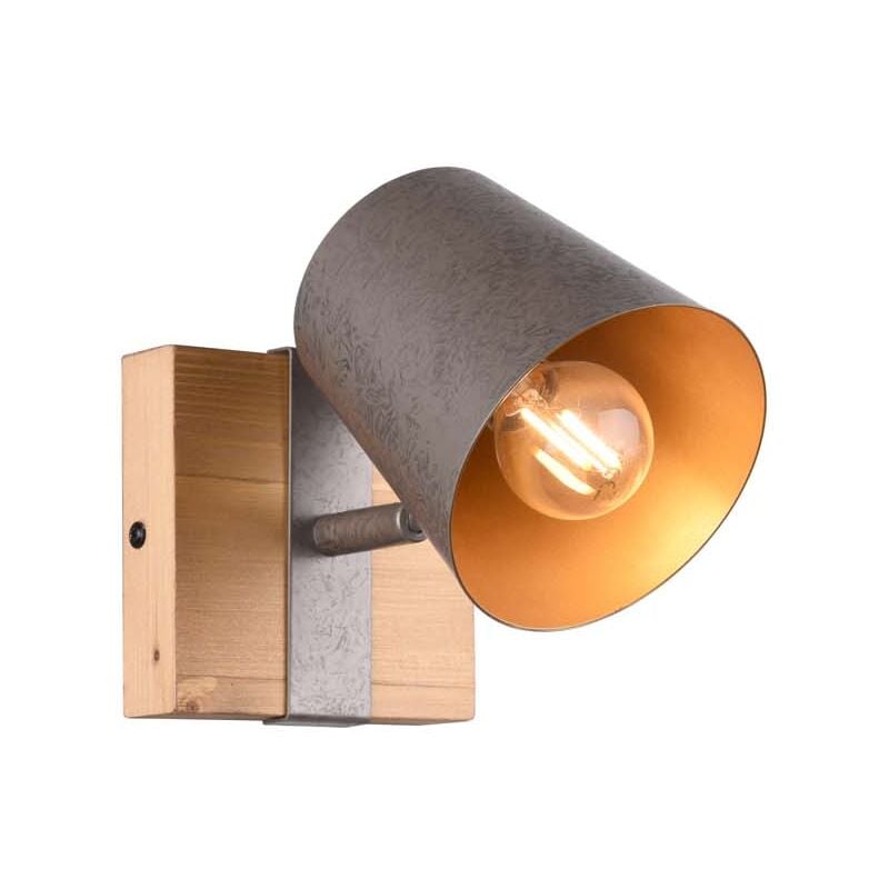 foto del prodotto bell spot orientabile base legno naturale diffusore metallo acciaio anticato interno oro h. 18cm