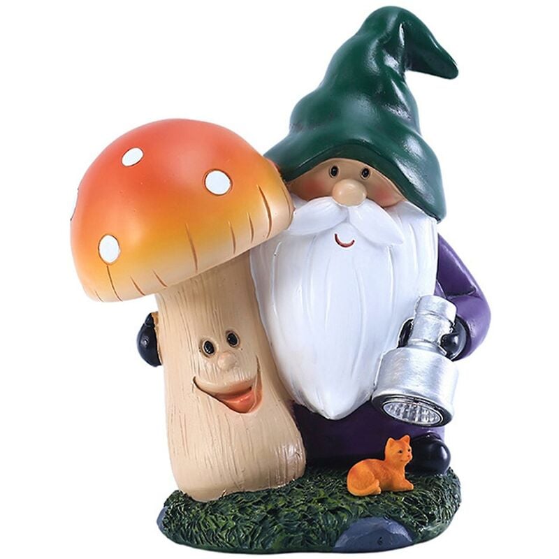 foto del prodotto bella statua di gnomo anti sbiadimento a energia solare fata fungo nani figurine decorazione del desktop