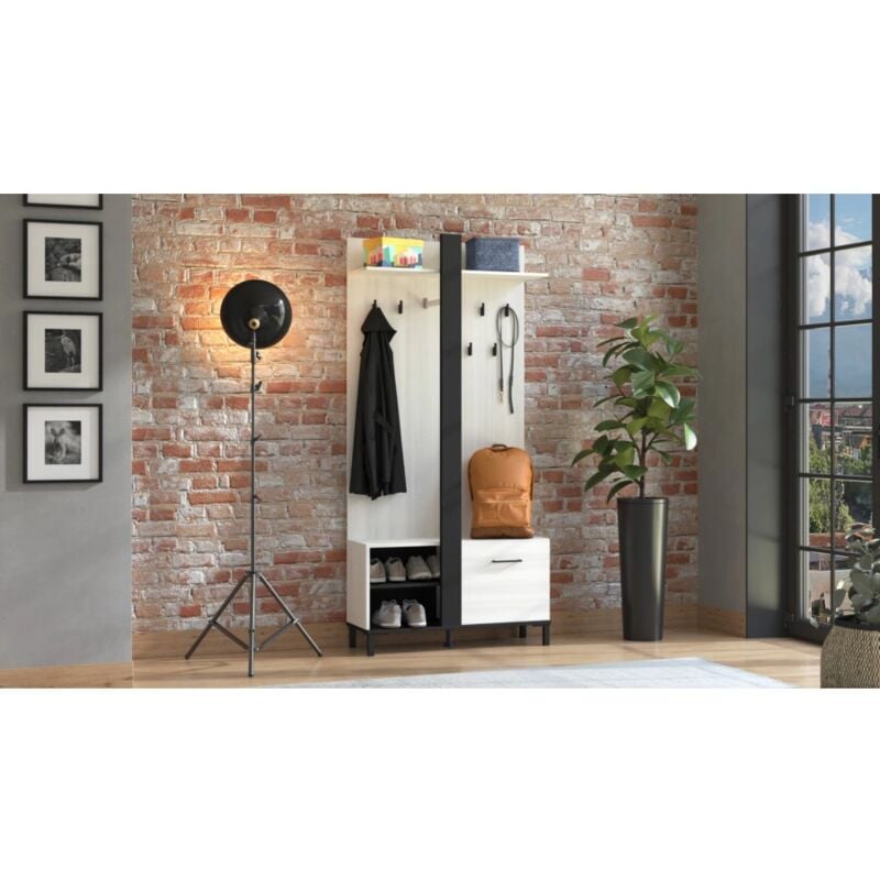 foto del prodotto bellahome mobile da ingresso cordova bianco e nero, 90x33x191 cm