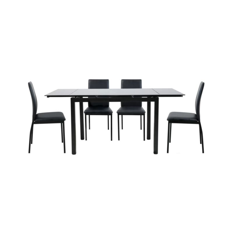 foto del prodotto bellahome set pranzo minorca nero con tavolo estensibile in vetro 4 sedute