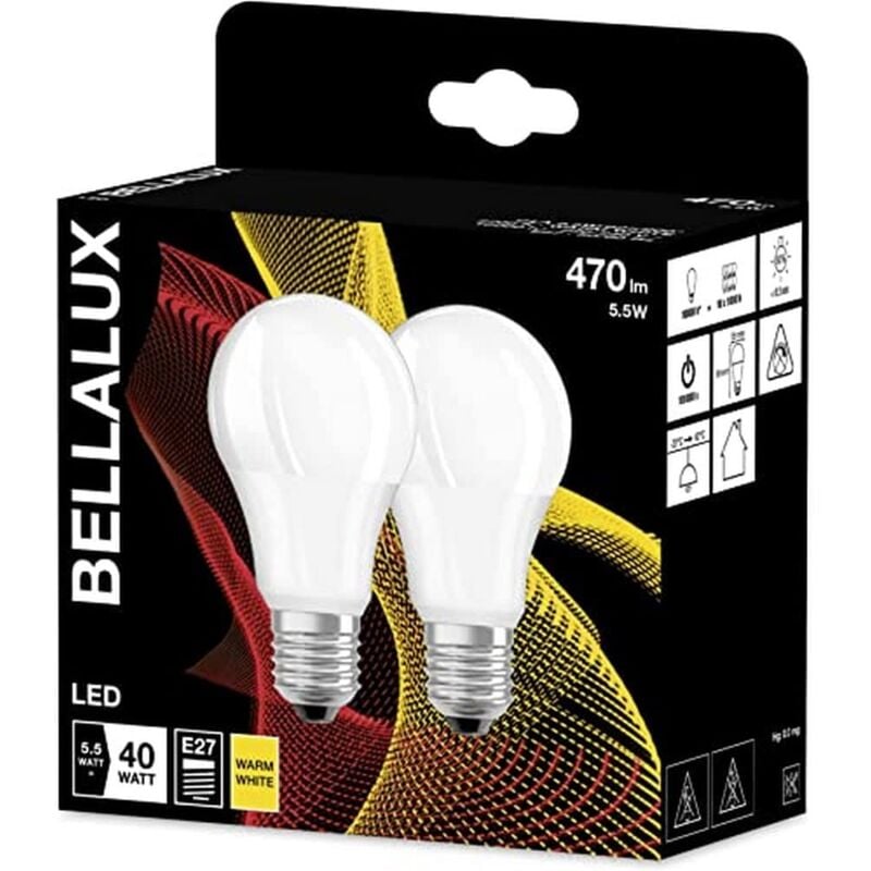 foto del prodotto bellalux lampada led, base e27, bianco caldo 2700k , opaco, forma della lampadina, sostituzione della lampadina convenzionale 40w, confezione doppia