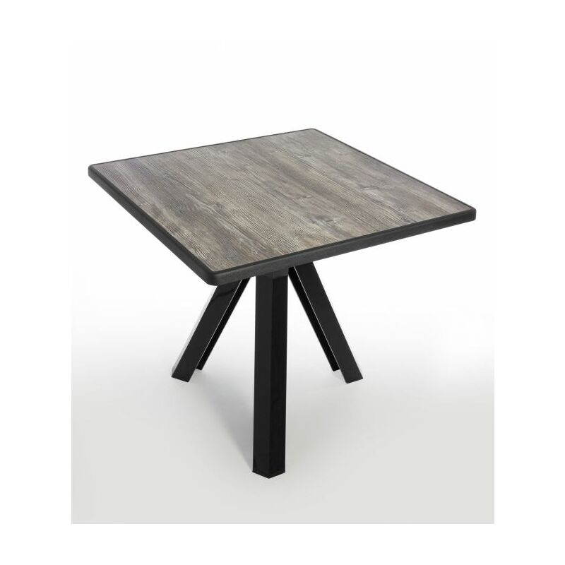 foto del prodotto bellelli design tavolo da esterno quadrato in polipropilene ometto base nera piano pino anticato cm 80x80