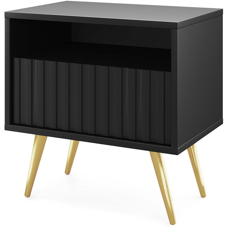 foto del prodotto bello - comodino a doghe, nero con gambe oro - selsey