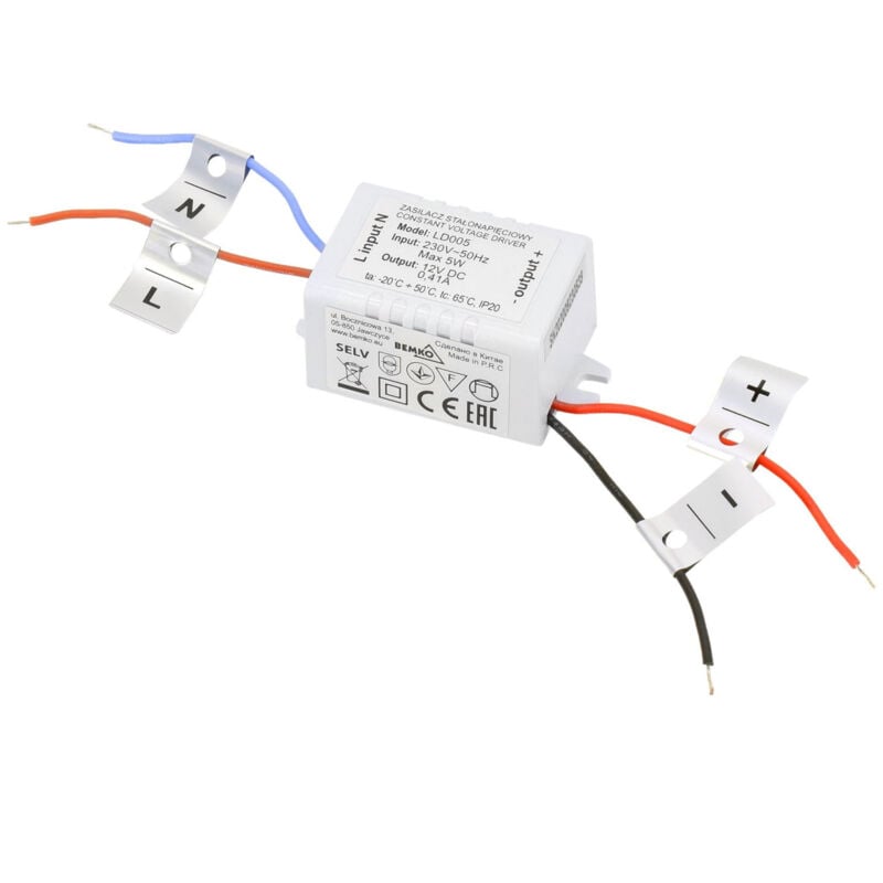 foto del prodotto bemko alimentatore led 12v 5w compatto ed efficiente classe i ip20