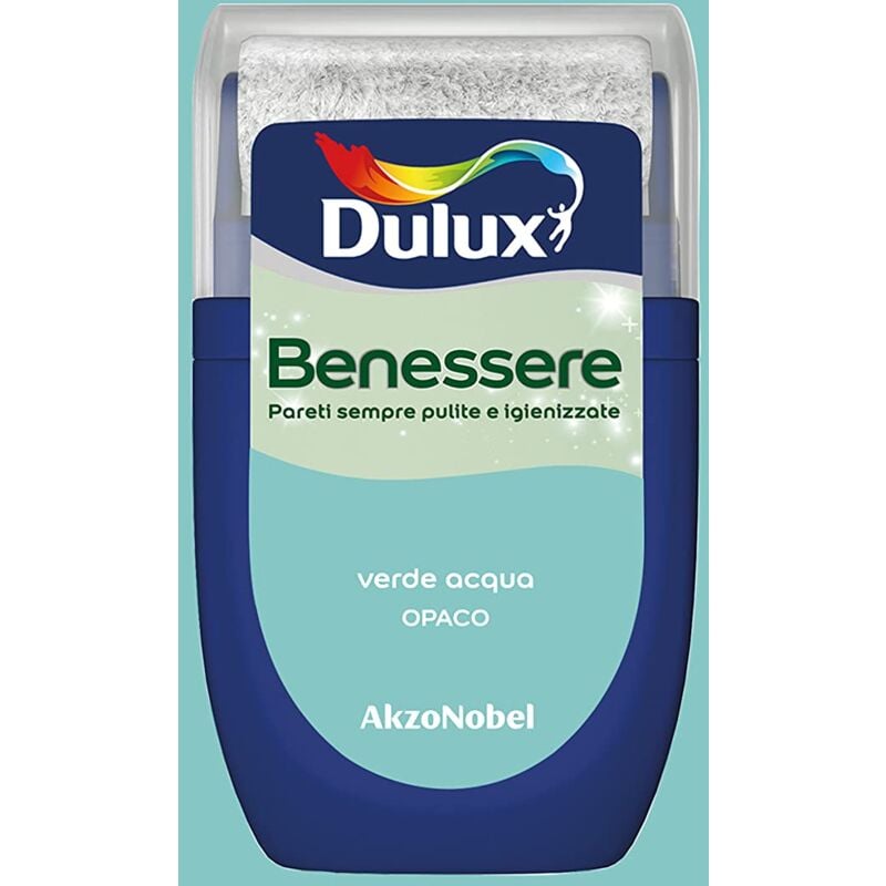 immagine 0 del prodotto benessere pittura colorata all acqua per interni superlavabile anti muffa anti batteri con ioni d argento, 30 millilitri, verde acqua, 30 ml dulux