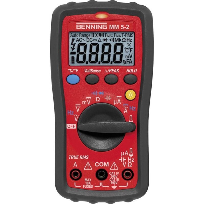 foto del prodotto benning mm 5 2 multimetro portatile digitale cat iii 600 v, cat iv 300 v display counts 6000