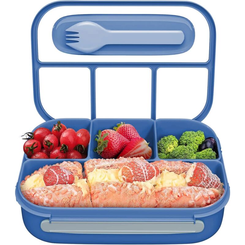 foto del prodotto bento box per adulti, bento lunch box per bambini con 4 scomparti e cucchiai contenitore per alimenti a tenuta stagna da 1000ml per scuola, lavoro e
