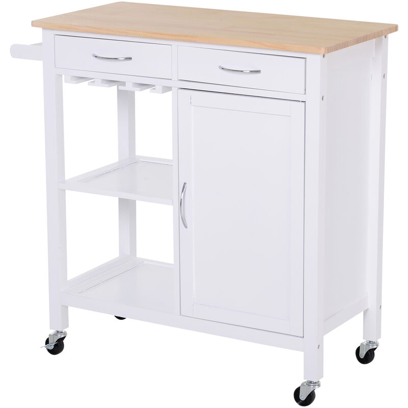 foto del prodotto benzoni carrello da cucina classico 2 cassetti in legno 88.5x40x86 cm