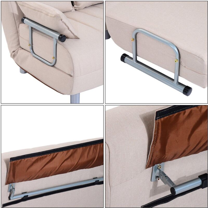 foto del prodotto benzoni - divano letto 2 posti letto 1 piazza in acciaio e tessuto con 4 cuscini crema