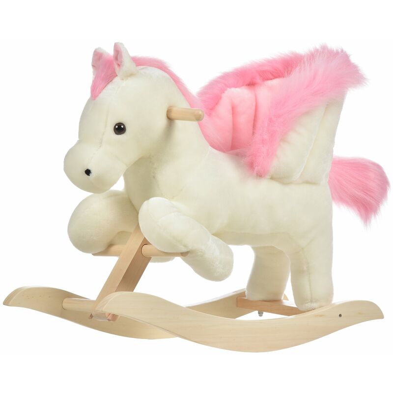 foto del prodotto benzoni dondolo per bambini in legno cavallo in peluche bianco e rosa