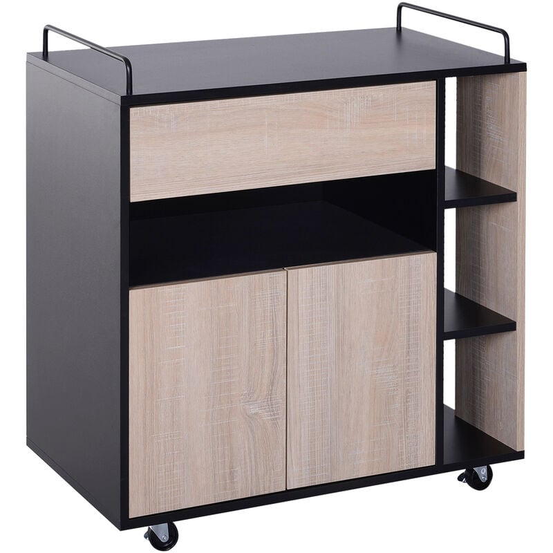 foto del prodotto benzoni mobiletto carrello da cucina con cassetti in legno rovere e nero 76.5x40x82 cm