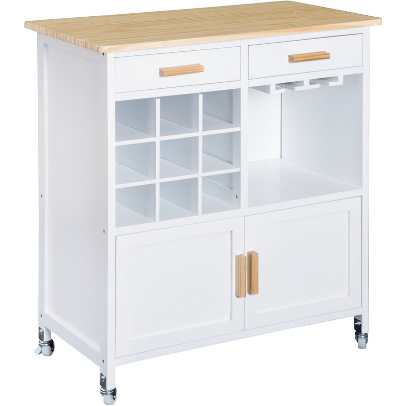 foto del prodotto benzoni mobiletto da cucina con ruote portabottiglie e porta bicchieri in bamb 76x40x88 cm