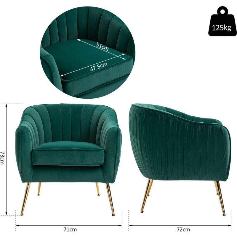 foto del prodotto benzoni poltona imbottita in velluto 71x72x73 cm gambe in metallo verde