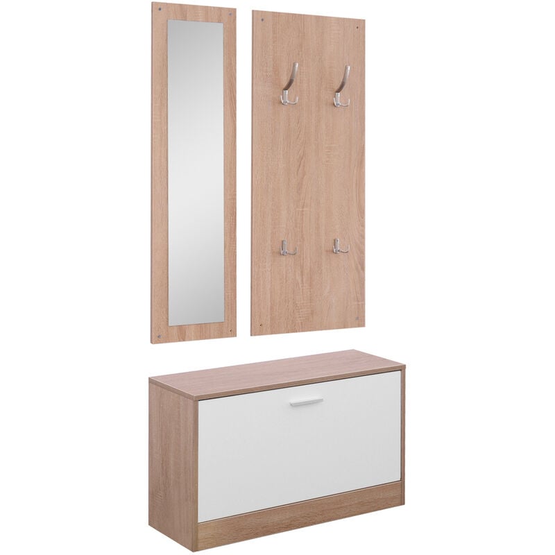 foto del prodotto benzoni set 3 pezzi scarpiera appendiabiti specchio da ingresso in legno 80x27x46.5 cm