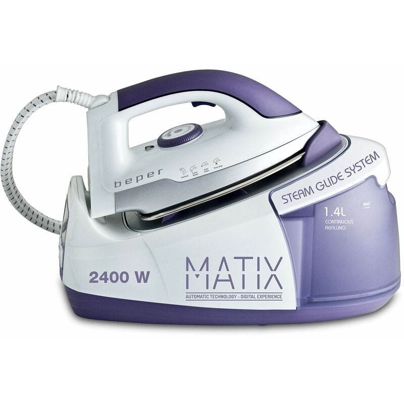 foto del prodotto beper 50.971 ferro da stiro digitale, rabocco continuo dell acqua, capacit serbatoio 1.4 l, 2400 w, piastra steam glide , temperatura regolabile,