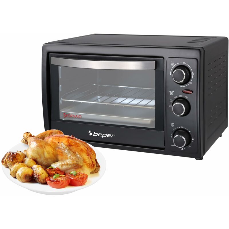 foto del prodotto beper 90.884 forno elettrico, ventilato, 1300 w, 30 litri, nero, 46 x 37.5 x 27.5 cm