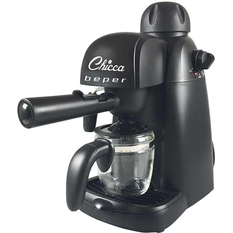 foto del prodotto beper bc.002 macchina caff espresso macinato, schiumalatte, espresso machine,240 ml, 800w, caraffa graduata in tazze, unica leva di controllo, nero