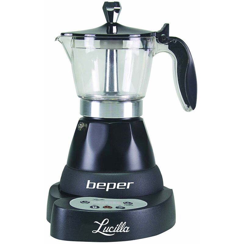 foto del prodotto beper bc.041n caffettiera elettrica lucilla in alluminio, timer programmabile fino a 24 ore, moka elettrica 3 tazze, mantiene il caff caldo per 30