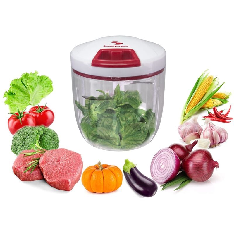 foto del prodotto beper c107utt002 tritatutto manuale, tritatutto a corda, contenitore in abs,1000 ml, 5 lame in acciaio, bianco rosso
