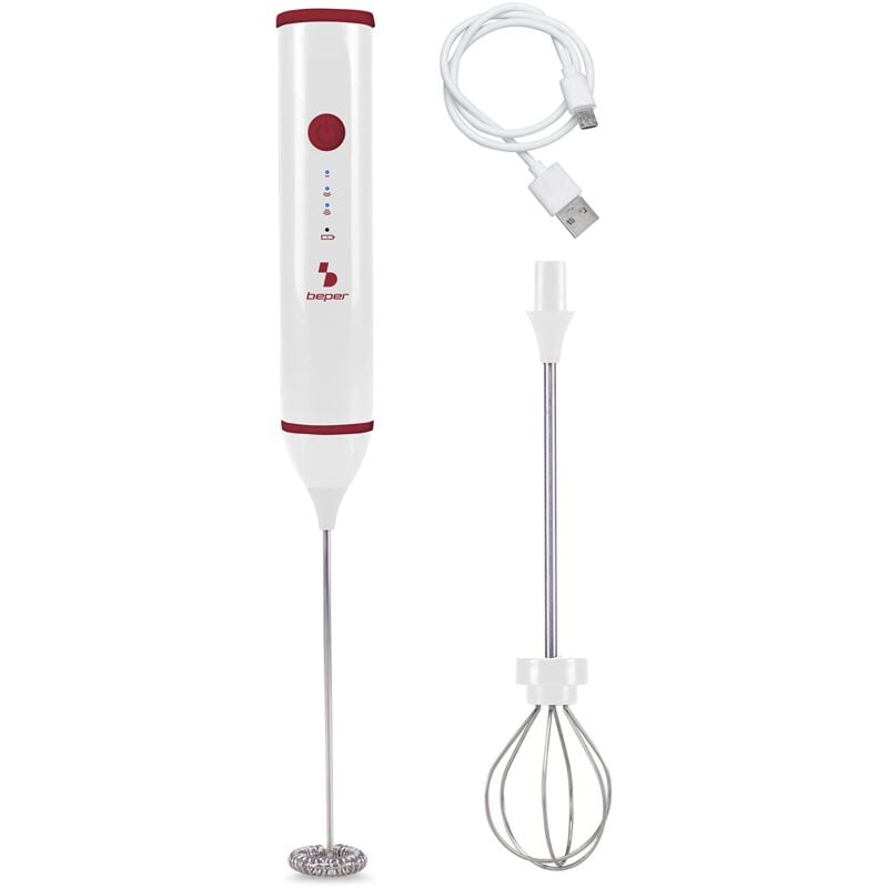 foto del prodotto beper p102sba008 montalatte elettrico ricaricabile usb monta latte per cappuccino elettrico con frusta montapanna inclusa, rosso bianco