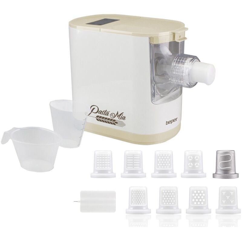 foto del prodotto beper p102sba500 macchina automatica per la pasta fresca, pasta maker,200w, 320 g di farina, 8 trafile diversi formati, display per il funzionamento,