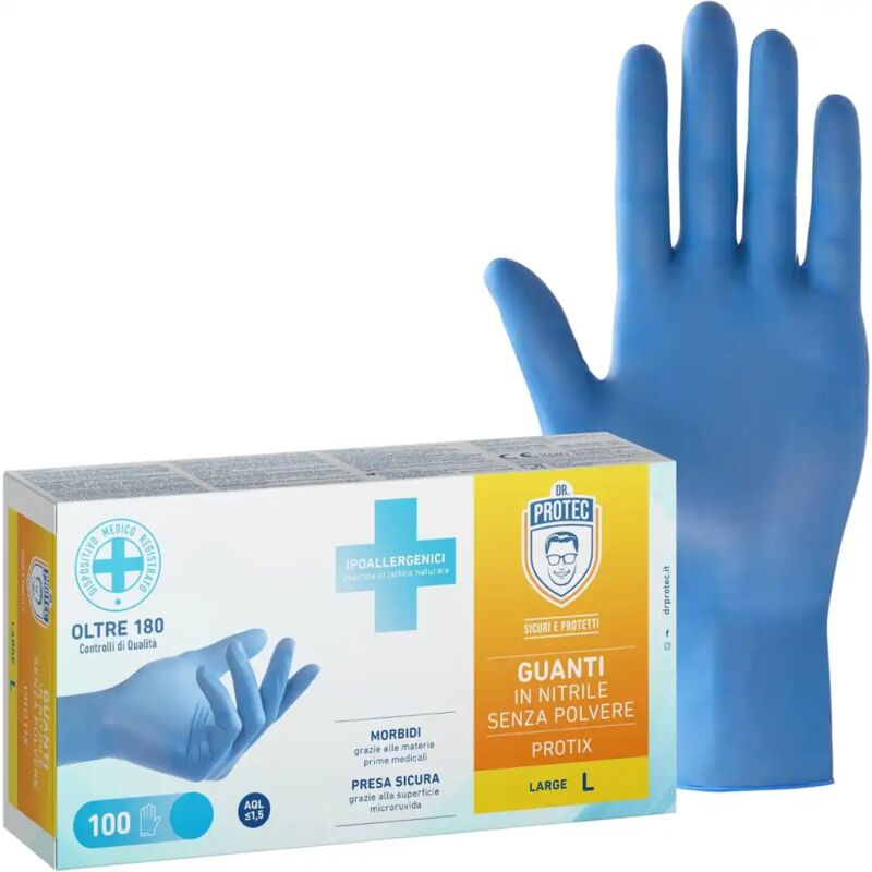 foto del prodotto bericah dr. protec protix guanti in nitrile senza polvere taglia l 100 pezzi blu