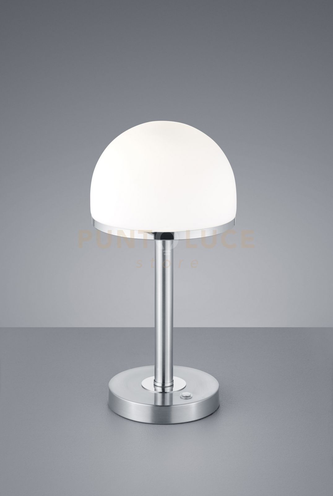 foto del prodotto berlin lampada tavolo led diffusore vetro mezza sfera 4 intensita' di luce colore acciaio h.39cm 3000k 450lm 4,5w