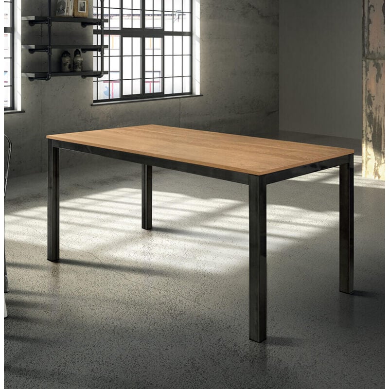 foto del prodotto bernard tavolo da pranzo moderno allungabile in acciaio e rovere da 140 x 80