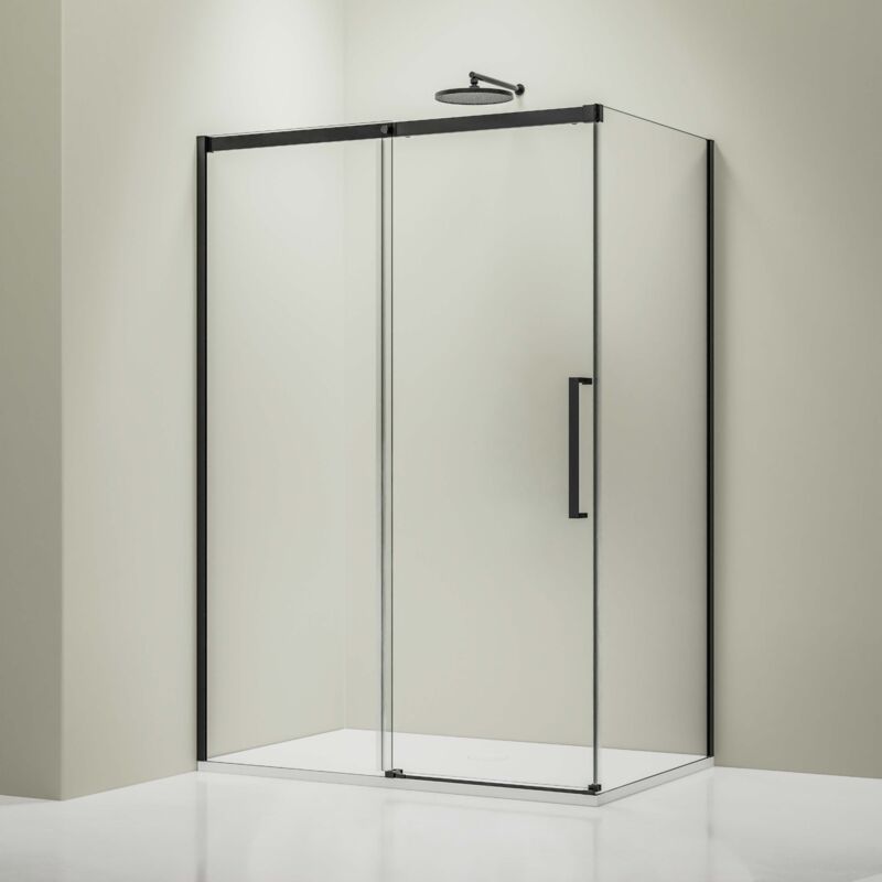 foto del prodotto bernstein box doccia fisso con porta scorrevole dx906 flex profili in nero opaco 8 mm nano dimensioni selezionabili 100cm, 70cm