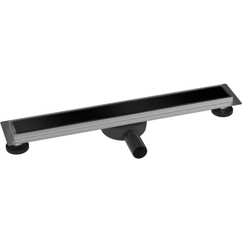 foto del prodotto bernstein canalina per doccia in acciaio inox flexgl01 3 per box doccia con coperchio di scarico in vetro nero lunghezza selezionabile. 600mm
