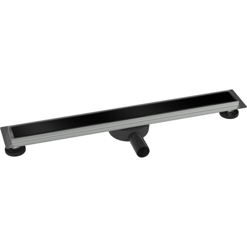 foto del prodotto bernstein canalina per doccia in acciaio inox flexgl01 3 per box doccia con coperchio di scarico in vetro nero lunghezza selezionabile. 700mm
